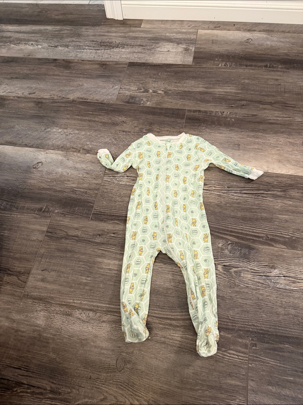 Disney Kids Mint Green One-Piece Footed Pajamas with Animal Print